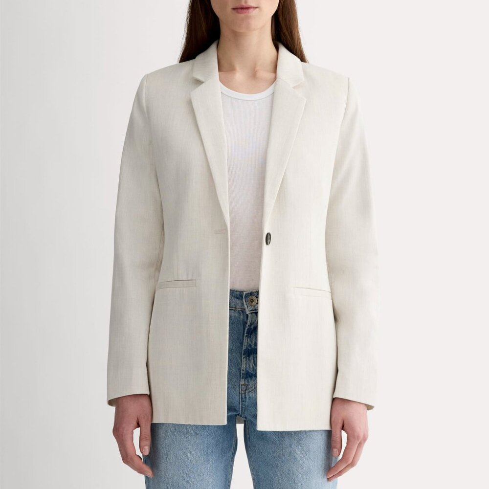 Everlane Women's Relaxed Blazer in Buttersmooth in Heathered Oat, Size 4, Denim
